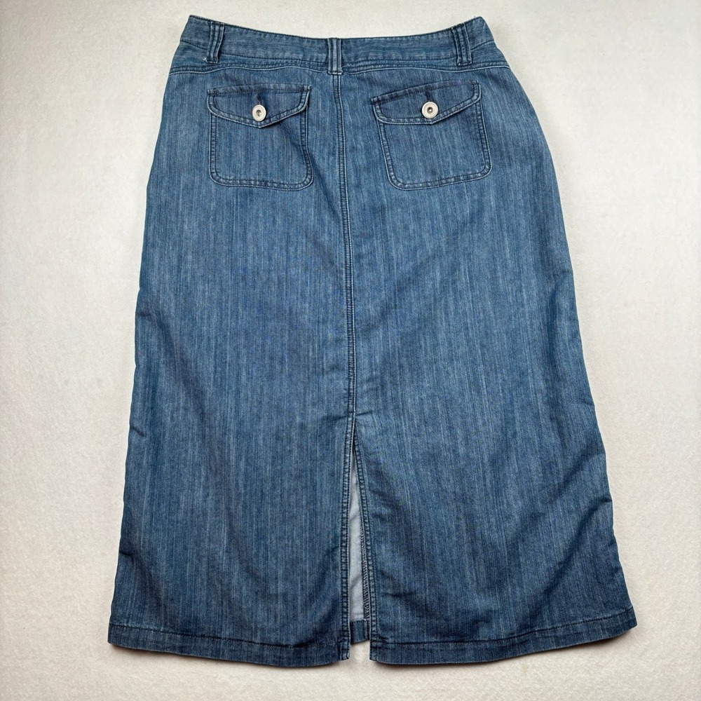 Christopher & Banks Denim Skirt Womens 12 Back Flap Pockets Classic Modest - Picture 3 of 11